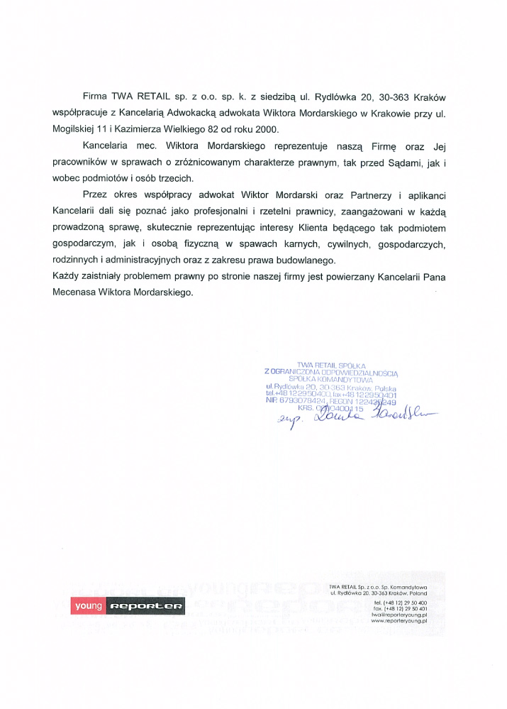 Referencje - TWA Retail sp. z o.o. Spółka komandytowa